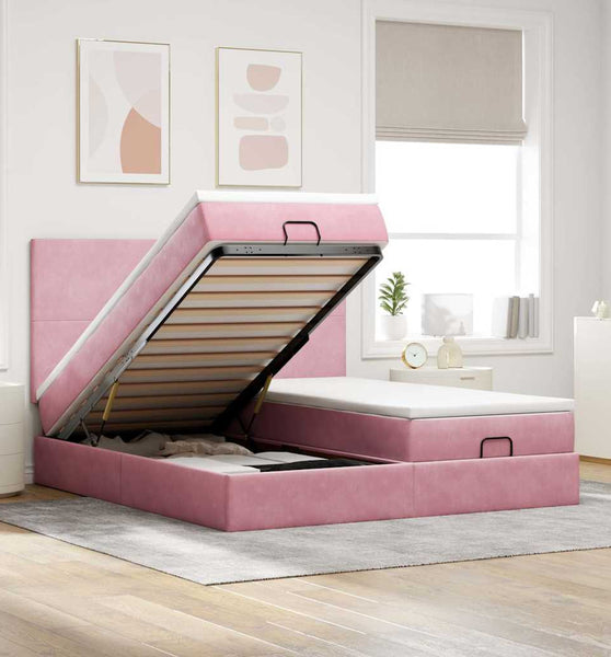 Ottoman-Bett mit Matratzen & LEDs Rosa 180x200 cm Samt