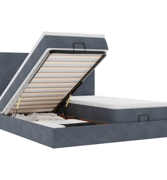 Ottoman-Bett mit Matratzen & LEDs Dunkelgrau 200x200 cm Samt
