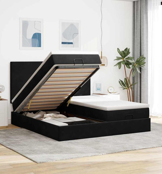 Ottoman-Bett mit Matratzen & LEDs Schwarz 200x200 cm Samt