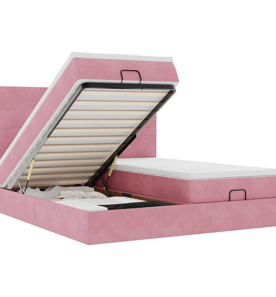 Ottoman-Bett mit Matratzen & LEDs Rosa 200x200 cm Samt