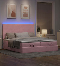 Ottoman-Bett mit Matratzen & LEDs Rosa 200x200 cm Samt