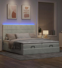 Ottoman-Bett mit Matratzen & LEDs Hellgrau 160x200 cm Samt