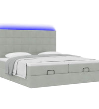 Ottoman-Bett mit Matratzen & LEDs Hellgrau 160x200 cm Samt