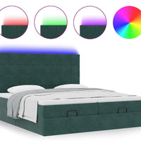 Ottoman-Bett mit Matratzen & LEDs Dunkelgrün 160x200 cm Samt