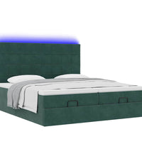 Ottoman-Bett mit Matratzen & LEDs Dunkelgrün 160x200 cm Samt