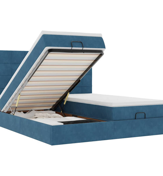 Ottoman-Bett mit Matratzen & LEDs Dunkelblau 160x200 cm Samt
