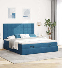 Ottoman-Bett mit Matratzen & LEDs Dunkelblau 160x200 cm Samt