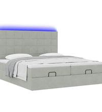 Ottoman-Bett mit Matratzen & LEDs Hellgrau 180x200 cm Samt