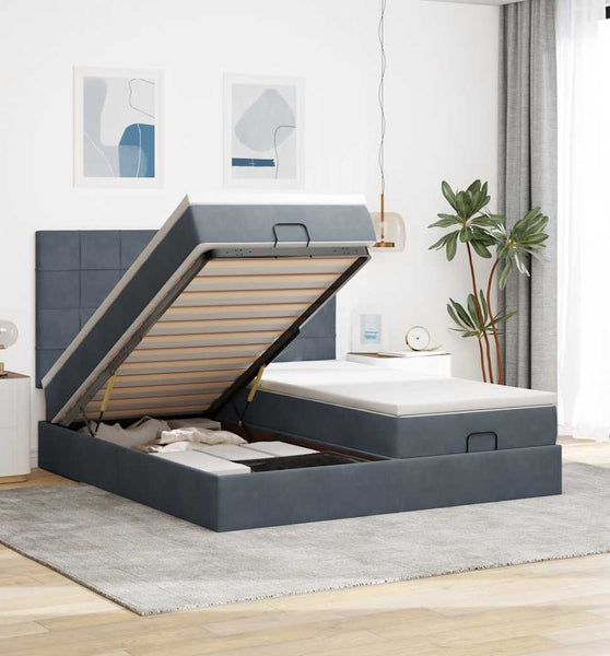 Ottoman-Bett mit Matratzen & LEDs Dunkelgrau 180x200 cm Samt