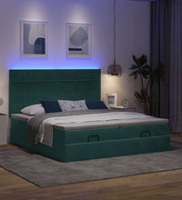 Ottoman-Bett mit Matratzen & LEDs Dunkelgrün 180x200 cm Samt