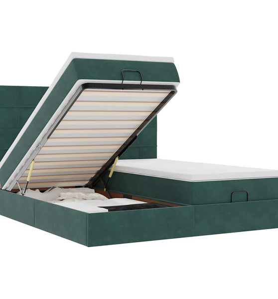 Ottoman-Bett mit Matratzen & LEDs Dunkelgrün 200x200 cm Samt