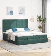 Ottoman-Bett mit Matratzen & LEDs Dunkelgrün 200x200 cm Samt