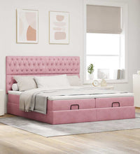 Ottoman-Bett mit Matratzen & LEDs Rosa 160x200 cm Samt