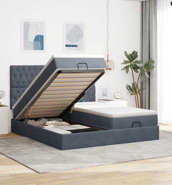 Ottoman-Bett mit Matratzen & LEDs Dunkelgrau 180x200 cm Samt