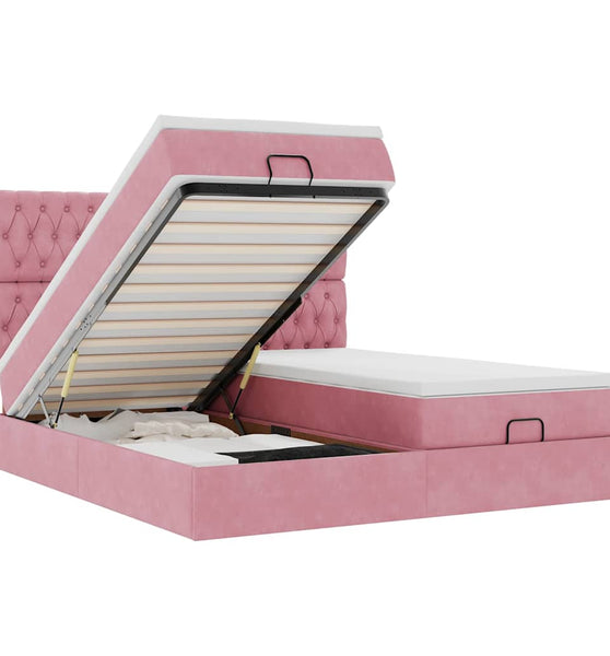 Ottoman-Bett mit Matratzen & LEDs Rosa 180x200 cm Samt
