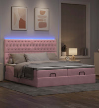 Ottoman-Bett mit Matratzen & LEDs Rosa 180x200 cm Samt