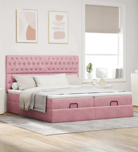 Ottoman-Bett mit Matratzen & LEDs Rosa 180x200 cm Samt