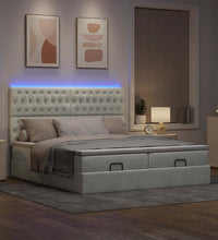 Ottoman-Bett mit Matratzen & LEDs Hellgrau 200x200 cm Samt