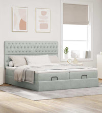 Ottoman-Bett mit Matratzen & LEDs Hellgrau 200x200 cm Samt