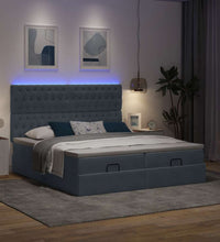 Ottoman-Bett mit Matratzen & LEDs Dunkelgrau 200x200 cm Samt