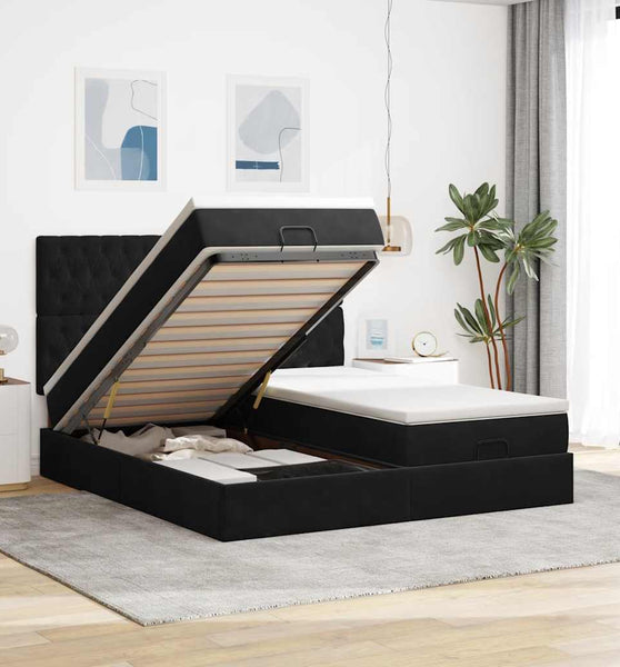 Ottoman-Bett mit Matratzen & LEDs Schwarz 200x200 cm Samt