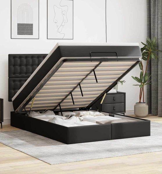 Ottoman-Bett mit Matratzen & LEDs Hellgrau 160x200 cm Samt