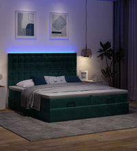 Ottoman-Bett mit Matratzen & LEDs Dunkelgrün 160x200 cm Samt
