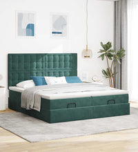 Ottoman-Bett mit Matratzen & LEDs Dunkelgrün 160x200 cm Samt