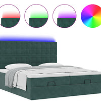 Ottoman-Bett mit Matratzen & LEDs Dunkelgrün 160x200 cm Samt