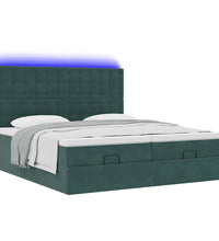 Ottoman-Bett mit Matratzen & LEDs Dunkelgrün 160x200 cm Samt