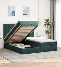 Ottoman-Bett mit Matratzen & LEDs Dunkelgrün 160x200 cm Samt