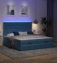 Ottoman-Bett mit Matratzen & LEDs Dunkelblau 160x200 cm Samt