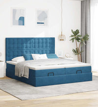 Ottoman-Bett mit Matratzen & LEDs Dunkelblau 160x200 cm Samt