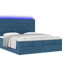 Ottoman-Bett mit Matratzen & LEDs Dunkelblau 160x200 cm Samt