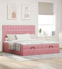 Ottoman-Bett mit Matratzen & LEDs Rosa 160x200 cm Samt