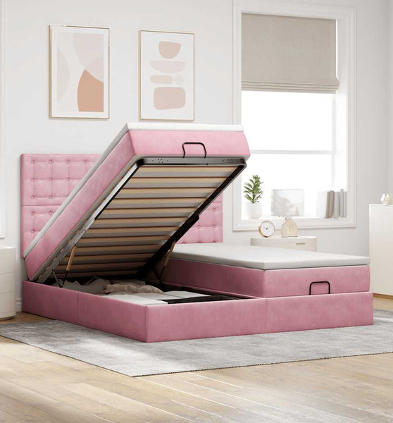 Ottoman-Bett mit Matratzen & LEDs Rosa 160x200 cm Samt