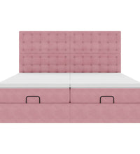 Ottoman-Bett mit Matratzen & LEDs Rosa 180x200 cm Samt