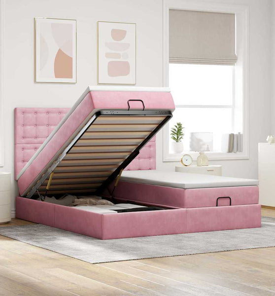 Ottoman-Bett mit Matratzen & LEDs Rosa 180x200 cm Samt