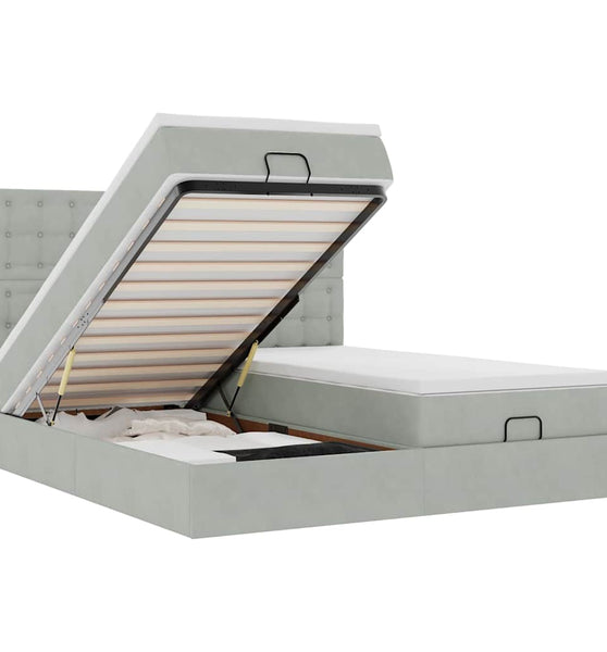 Ottoman-Bett mit Matratzen & LEDs Hellgrau 200x200 cm Samt