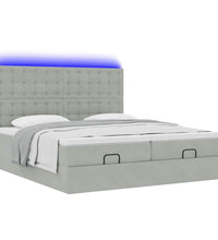 Ottoman-Bett mit Matratzen & LEDs Hellgrau 200x200 cm Samt