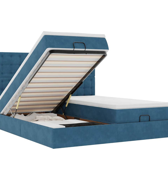 Ottoman-Bett mit Matratzen & LED Dunkelblau 200x200 cm Samt