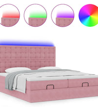 Ottoman-Bett mit Matratzen & LEDs Rosa 200x200 cm Samt