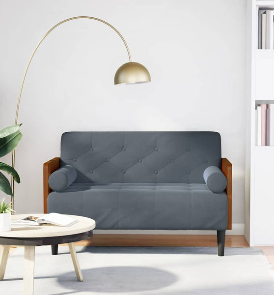 Zweisitzer-Sofa mit Nackenrollen Dunkelgrau 110 cm Samt