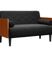 Zweisitzer-Sofa mit Nackenrollen Schwarz 110 cm Samt