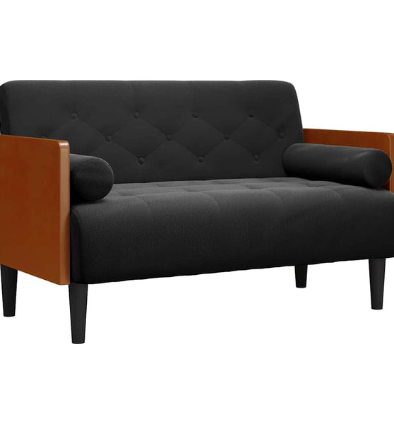 Zweisitzer-Sofa mit Nackenrollen Schwarz 110 cm Samt