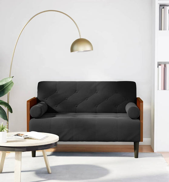 Zweisitzer-Sofa mit Nackenrollen Schwarz 110 cm Samt