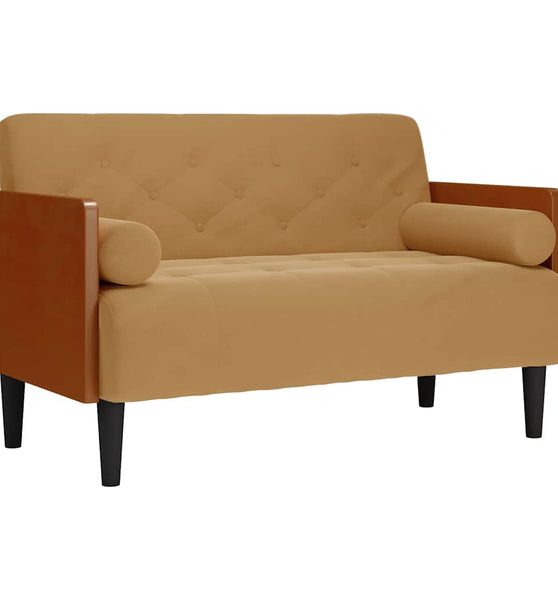 Zweisitzer-Sofa mit Nackenrollen Braun 110 cm Samt