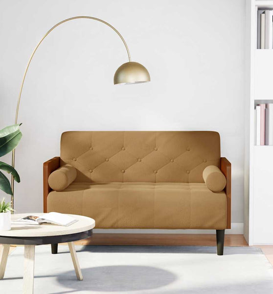 Zweisitzer-Sofa mit Nackenrollen Braun 110 cm Samt