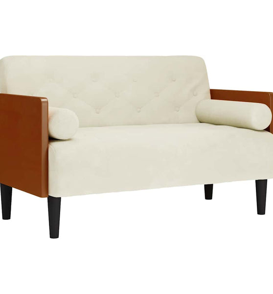 Zweisitzer-Sofa mit Nackenrollen Creme 110 cm Samt