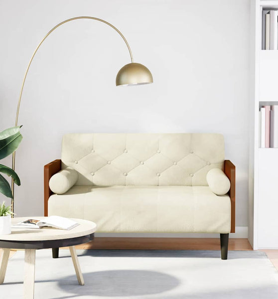 Zweisitzer-Sofa mit Nackenrollen Creme 110 cm Samt